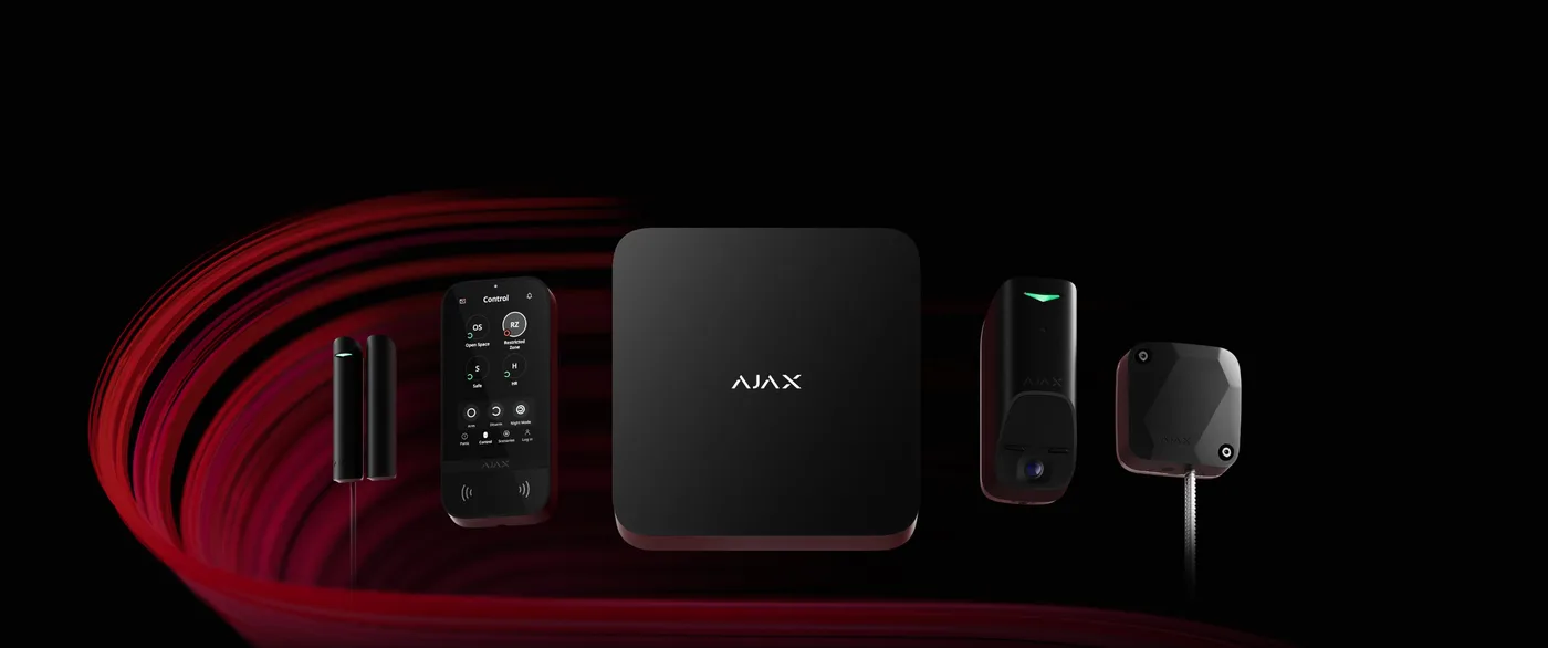 Equipos Ajax Superior: detector de apertura, teclado táctil, central, detector con cámara y módulo de integración