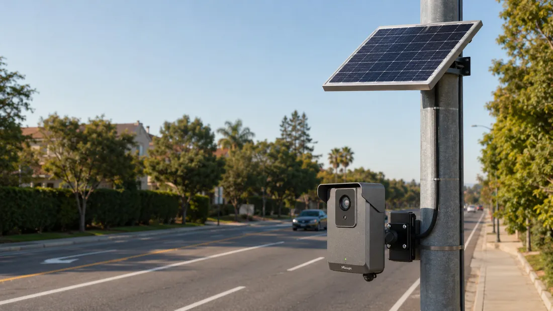Cámara solar InVid instalada en un poste junto a una vía