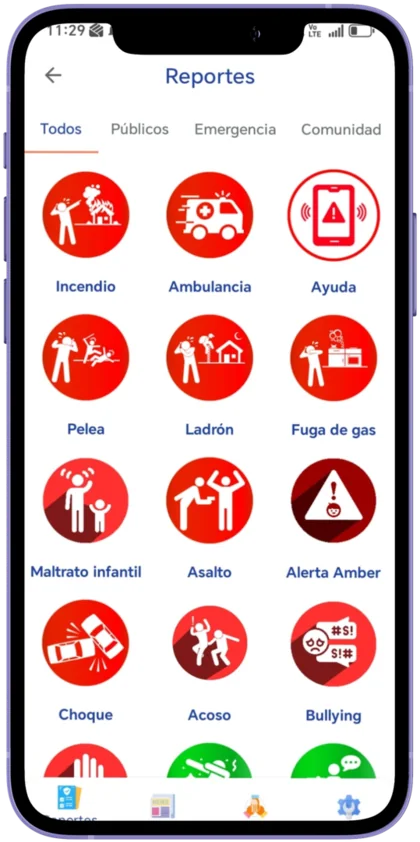 Catálogo de reportes de emergencia
